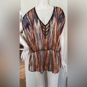 Needle and Thread Blouse Top Sheer Rainbow Colors - Size M